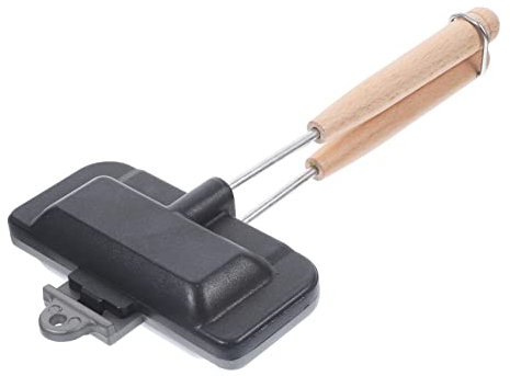 OUNONA Doppelseitige Bratpfanne Sandwichform aus Aluminium mit Holzgriff