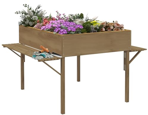 Outsunny Jardinière rectangulaire sur Pieds - 12 Compartiments - Potager surélevé avec tablettes latérales rabattables et Film Tissu Non-tissé 122L x 91,5l x 89H cm