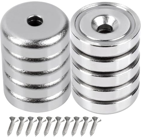 25MM Neodym Magnete mit Loch,Neodym Magnete Extra Stark 30KG Kraft, 10 Stück Magnet Stark zum Anschrauben Magnete,Senkkopf-Topfmagnet mit Schrauben Starke Magnete für Küchen Kühlschrank, Badezimmer