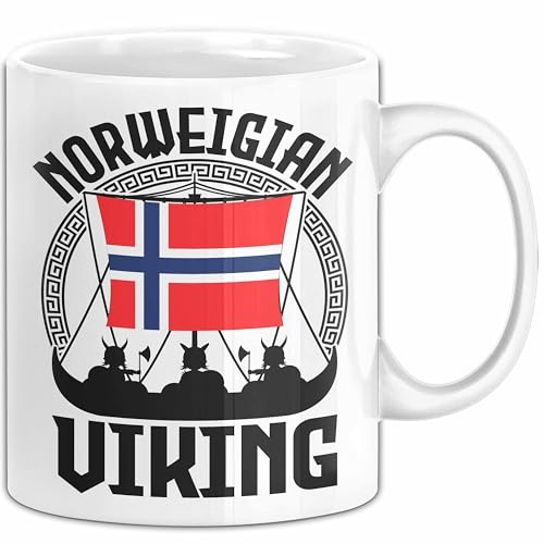 Norwegen Tasse Geschenk Skandinavien Wikinger Norwegische Flagge Geschenk Becher (Weiß)