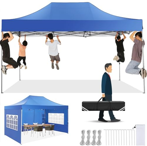 COBIZI Pavillon 3x4,5 Faltpavillon Wasserdicht Stabil Winterfest mit 4 seitenwänden, Partyzelt Das Spitzdach Gartenpavillon Outdoor Faltbar UV-Schutz, Blau