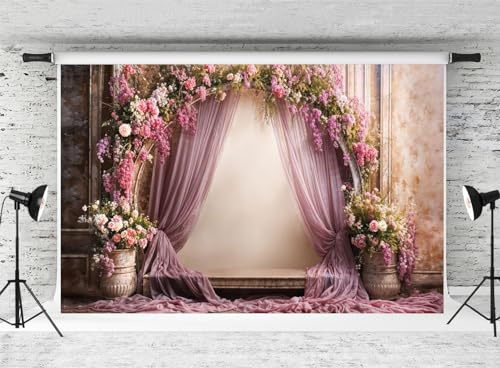Kate Vintage Arch Fotografie-Hintergrund 10 x 6.5 Fuß/3 x 2 m rosa weiße Blume Porträt-Hintergrund Erwachsene Hochzeit Kinder lila Garn Geburtstagsfeier Dekoration Banner Studiozubehör