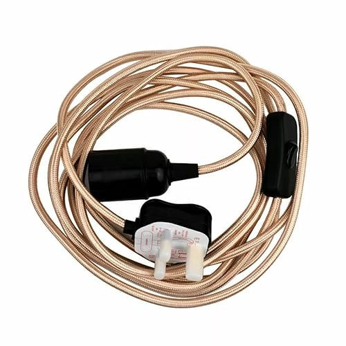 LEDSone Plug in Pendant Lighting Fitting Kit, E27 Lamp Holder 4m Plug in Pendant Light Cord, Fabric Cable 3 Pin Plug in With On/Off Switch (Rose Gold)