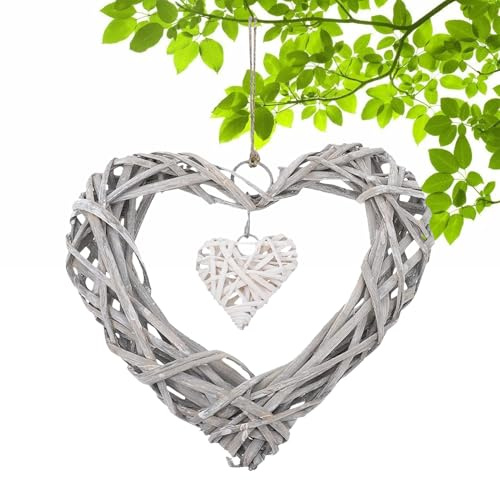 Herz-Weidenkranz, Rattan-Herz-Wanddekoration, Schlafzimmer-, Herzförmiger Weidenkranz-Ornament, Wanddekoration zum Aufhängen für romantische Hochzeit, Schlafzimmer