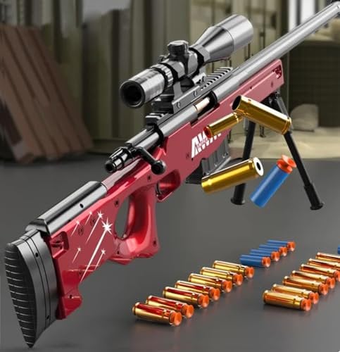 WXFFZ ScharfschüTzengewehr Spielzeugpistole Kinder Eva Soft Bullet Sniper Toy Long Range Shooting Auswurf Shell Ejecting Schaumstoff Blaster AWM Mit Lupe FüR Jungen MäDchen 6-14 Jahre Alt Kinder