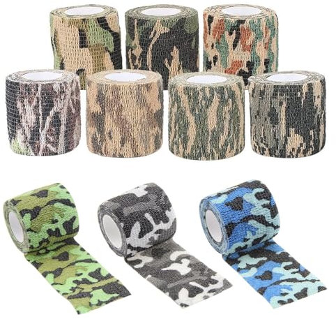 Luabue 10pcs Bande de Camouflage Auto-adhésif Rouleaux Ruban de Camouflage Imperméable en Tissu pour Camping/Randonnée/Pêche/Appareil Photo/Fusil de Chasse/Equipement-5CM*4.5M