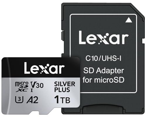 Lexar 1T Professional Silver Plus microSDXC Memory Card, UHS-I, C10, U3, V30, Full-HD & 4K Video, Up to 205/150 MB/s Read/Write, for Videographers, Gamers (LMSSIPL001T-BNANU)