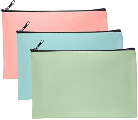 3 Stück PU Dokumententasche 25 x 16 cm Banktasche aus Kunstleder Geldtasche Geld Mappe mit Reißverschluss Geldtasche für A5 Dokumente Geldmappe Kosmetiktasche für Business Haushalt (Grün Rosa Blau)