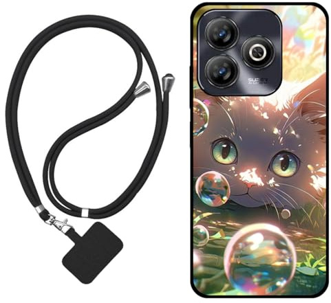 Sunrive Hülle Kompatibel mit ZTE Blade A75 4G Case,matt Handyhülle Schutzhülle Etui TPU Backcover (Blase Katze) +1x Universale Handykette MEHRWEG