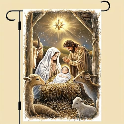 BlissYard Crèche de Noël Jésus Drapeaux de jardin de Noël 30,5 x 45,7 cm Double face de Noël Nuit Sainte Drapeau de jardin religieux Saisonnier Petite bannière de cour d'hiver Vacances d'hiver