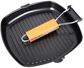 OlBuWa Folding Frying Pan, Non-Stick Griddle Pan, 28cm Square Grill Pan for Indoor Cooking, Folding Handle Grill Pan for Cooking Steak Fish, Black