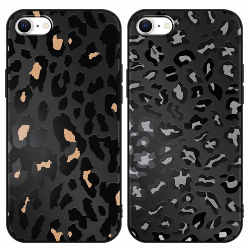 Coalbooliy 2 Stück HandyHülle für Apple iPhone 7/8/iPhone SE 2022/2020 Hülle 4,7”, Mädchen Aesthetic Leoparde Muster Ultra Dünn Schwarz Silikon Case, Slim Weich TPU Stoßfeste Schutzhülle Cover, 06