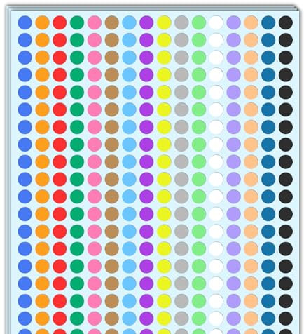 12.000 Stück, 8mm - Klebepunkte Bunt, Runde Farbige Punkte Aufkleber Sticker Markierungspunkte Bunte - 16 Farben