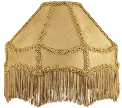 Chic Gold Faux Silk Victorian Lamp Shade with Textured Floral Decor and Long Hanging Tassels| 30cm x 19cm | for Pendant, Floor or Table Lamp by Happy Homewares