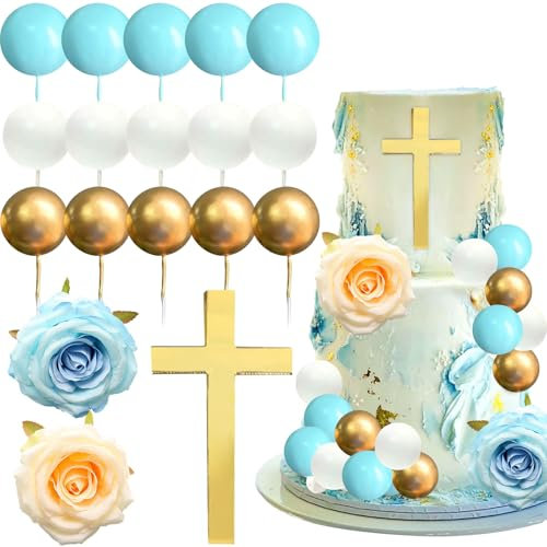 Kuchendekoration, 18 Stück, Dekoration für Kuchen, Kommunion, Taufe, Kugeln, Dekoration, Kuchen, geeignet für Christentum, Heilige Kommunion, Taufe, Babyparty