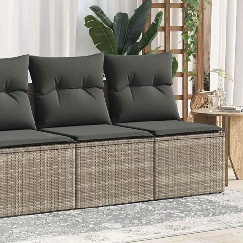 Gecheer 4-TLG. Gartenlounge Set, Balkonlounge, Balkonsofa, Gartengarnitur, Sitzgruppe Garten, Gartensofa, Terrassensofa, Kissen, Grau Poly Rattan Akazie- 3325246DE