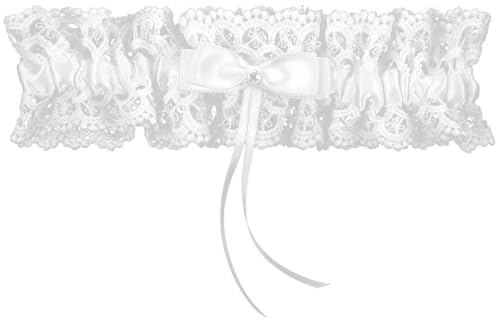 Brudstrumpeband med vit spets och rosett, bröllopstrumpeband, damspetsbenstrumpeband, benring, brudtärna bröllopstillbehör för brud, halloween, möhippa