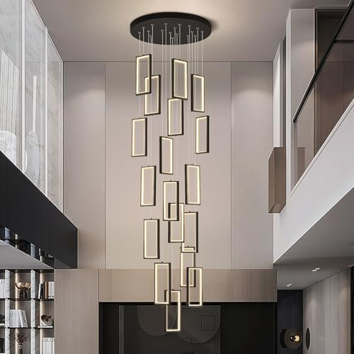 WWERTYY 18 Lights Spiral Staircase LED Chandelier with Remote control,Dimmable Long Chandelier for Villa,Arch,High Ceiling Foyer,300cm Adjustable Height,Large Stair Ceiling Light(18 lights