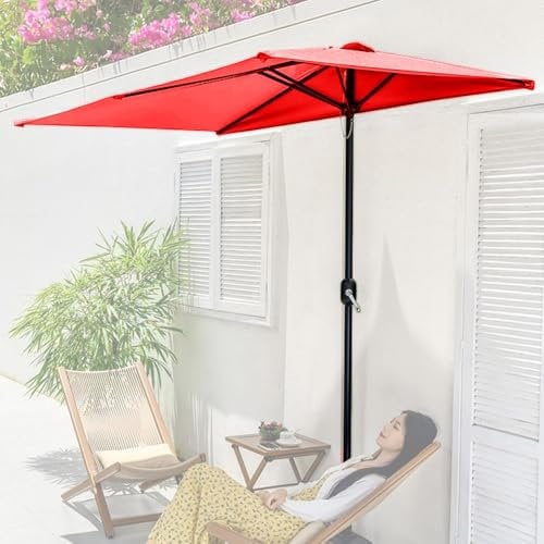 QSPNVFB Parasol de terrasse Demi-rectangulaire avec manivelle, 250 cm, pour Balcon, Table d'extérieur, Petit Parasol déporté pour terrasse de Piscine(Burgundy)