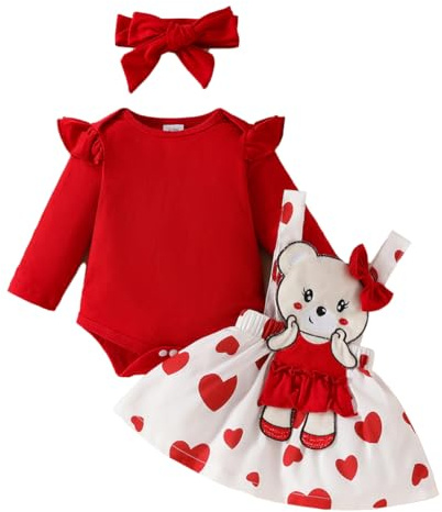 LUVCES Neugeborenes Baby Mädchen Röcke Sets Rüschen Top + Plaid/Dots/Bowknot Overalls Hosenträger Kleid + Stirnband Herbst Winter Kleidung Outfits Set