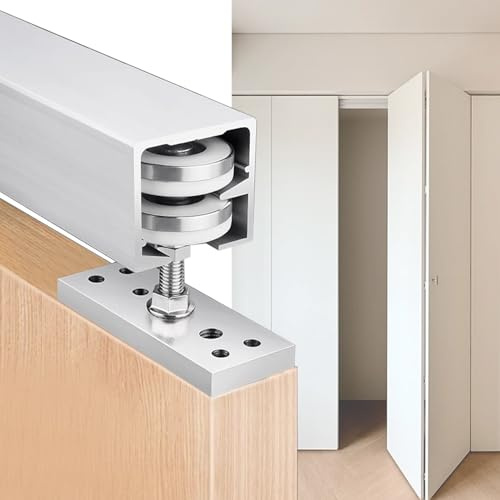 Binario per Porta Scorrevole Binario per Porta Scorrevole Pieghevole per Armadio, Kit Ferramenta per Porta del Fienile Nascosta con Rulli Silenziosi, Meccanismo di Sostituzione Della Guida di Sospensi