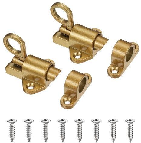 M METERXITY 2-Pack Self-Closing Latches, Aluminum Alloy Resilient Bolt Latch with Screws for Cabinet Door/Window/Gate, Automatic Sliding Spring Door Lock [Gold]