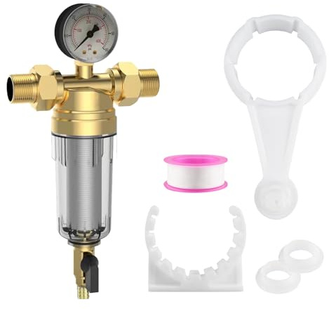 oupados Druckminderer Wasser 3/4 Zoll Druckluft mit Rückspülfilterund und Manometer Wasserdruckminderer Verschraubungen Sicher und Langlebig, zur Regulierung für Hauswasserfilter Waschmaschinen