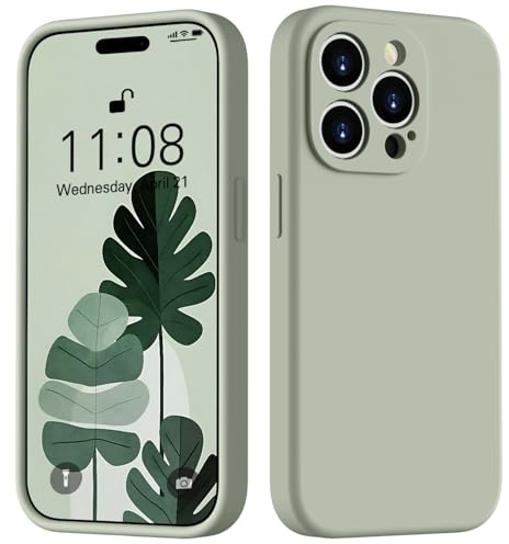 HGH Flüssig Silikon Hülle für iPhone 14 Pro, Handyhülle für iPhone 14 Pro Hülle Dünn, 3-Schicht-Struktur FallSchutz Case mit Weiches Mikrofaser Futter Matt Hülle 6.1 Agavengrün
