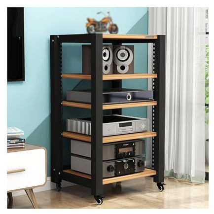 Adjustable AV Media Stand with Wheels HiFi Audio Rack Tower 5Tier Wooden Storage Shelves Stereo Cabinet for CD Player & Gaming Console Stylish TV Unit.