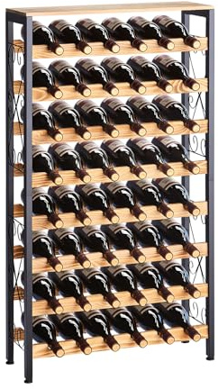 VEVOR Botellero para 48 Botellas, 8 Niveles, Independiente, de Hierro y Madera, Capacidad de Carga Total 80 kg y Patas Ajustables, Ideal para la Cocina o el Bar, Color Negro, 660 x 235 x 1190 mm