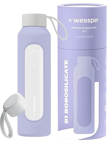 Wessper Borraccia in Vetro 500ml, Bottiglia Motivazionale – Viola