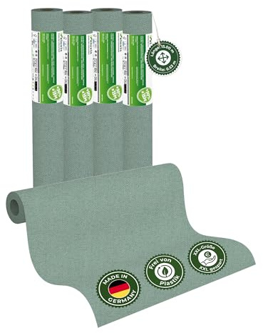 Veluxis Vliestapete 4er-Set UNI einfarbig Eukalyptusgrün – 15,00 m × 0,53 m | matt, waschbeständig, stoßfest, Made in Germany