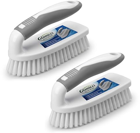 Glamicci Heavy Duty Scrub Brush for Deep Cleaning | Ergonomic Grip Car & Home Cleaning Brush | Multipurpose Stiff Bristles for Bathroom, Floor, Tiles, Sink, Carpets, Shoes, Upholstery-2 Pack (2xGrey)