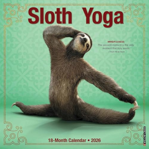 Sloth Yoga 2026 12 X 12 Wall Calendar