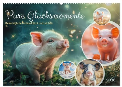 Pure Glücksmomente (Wandkalender 2026 DIN A2 quer), CALVENDO Monatskalender: Tauche ein in die fröhliche Welt der Glücksschweinchen! Unser Kalender ... Sprüchen durch das Jahr. (CALVENDO Tiere)