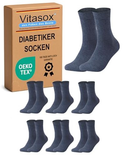 Vitasox calzini da uomo extra larghi in cotone, calzini sanitari sensibili completamente privi di gomma e di cuciture, pacco da 6 o da 8