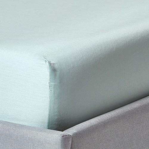 HOMESCAPES Satin Spannbettlaken Bio-Baumwolle 180x200 cm hellblau, Bio Bettlaken mit Gummizug, Fadendichte 400