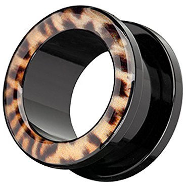 Piercingfaktor Flesh Tunnel Ohr Piercing Plug Ohrpiercing Kunststoff Schwarz mit Leoparden Leo Look 12mm