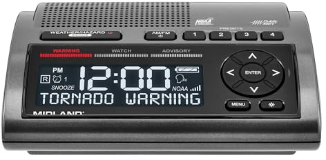 Midland - WR400 Weather Radio Deluxe - NOAA Emergency Alert Scanner – Home Use with Battery Backup - Local County Programming Over 80 Emergency Voice Flashing Alerts – Weather Alarm Clock AM/FM Radio