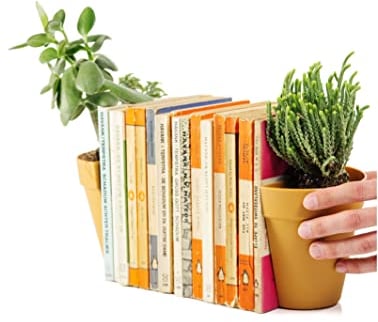 Suck UK Bookends | Plant Pot Book Ends | Book Ends For Shelves Quirky | Decorative Kitchen Bookends | Novelty Plant Pot Holder | Home Library Accessories | Funny Indoor Flower Pot Gift | Set of 2