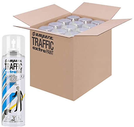 A.M.P.E.R.E. 12 Dosen Markierungsfarbe TRAFFIC Extra für extreme Belastung, Farbe: weiß, Art.-Nr. 40211P010 630121000 | Bodenmarkierungsfarbe | Straßenmarkierungsfarbe | Markierungsspray