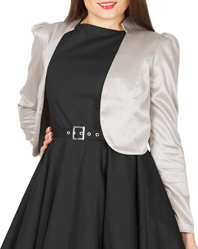 BlackButterfly Formale Raso a Maniche Lunghe Bolero Giacca (Argento, M)