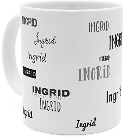 printplanet Tasse mit Namen Ingrid - Motiv Schriftarten Sammlung - Namenstasse, Kaffeebecher, Mug, Becher, Kaffeetasse - Farbe Weiß