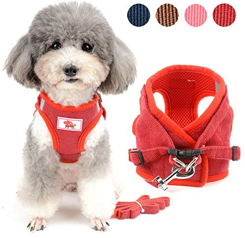 Zunea No Pull Small Dog Harness and Lead Set Step-in Puppy Vest Red, XS | Reflective, Adjustable, Soft Corduroy, Breathable Mesh Lined, Daily Walks and Outdoor Wear, for Pet Chiahuahua Yorkie Cats