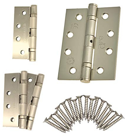Door Hinges 4 102mm Ball Bearing, 2 Pairs (4 Hinges) (Satin Nickel Plated)