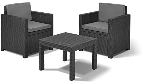 Allibert by Keter Balkonmöbel Set Victoria Balcony, graphit/cool grey, 3tlg., inkl. Sitz- und Rückenkissen, Kunststoff, flache Rattanoptik