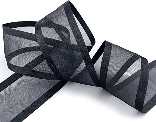 3 m x 38 mm Chiffonband mit Satin Kante SCHWARZ (09) Chiffon Dekoband Schleifenband Geschenkband Halbtransparent Glänzend ohne Draht Organza