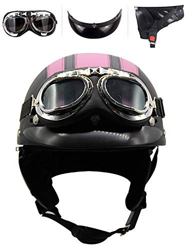 HZIH Adult Motorcycle Open Face Halbhelm,Retro MotorradHelm,ECE Standard,mit Brille UV für Cruiser Chopper Biker Motorräder Elektrofahrrad ECE-Zertifiziert
