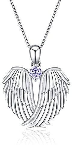 Guardian Angel Wings Halskette Sterling Silber Anh?nger mit Sparkle Cubic Zirconia Schmuck f¨¹r Frauen M?dchen Geburtstag Geschenk Birhstone Juni