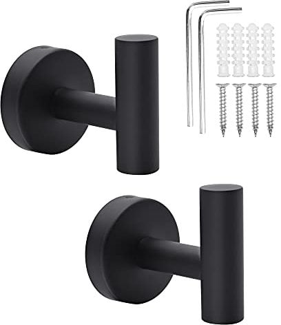 Bathroom Towel Hook, 2pcs Matte Black Towel Coat Hooks Wall Mount Heavy Duty Wall Hooks Door Hanger 304 Stainless Steel Waterproof Rust Proof for Bathroom, Kitchen, Bedroom, Hotel, Closet (Black)